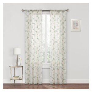 NEW Regal Home Embroidered Sheer Single Curtain Panel Ivory Green Clay 50x63